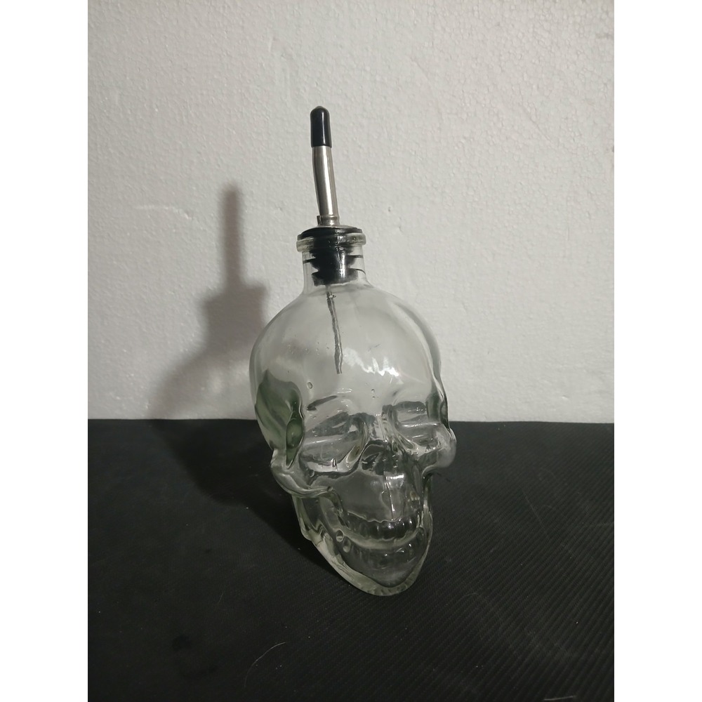 Clear Glass Skull Bottle Decanter Halloween Oil Dispenser